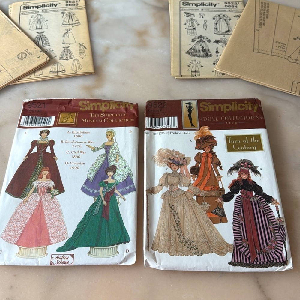 Simplicity 9521 9522 Museum Collection Fashion Clothing Doll 11.5 Dress Pattern - Picture 5 of 8